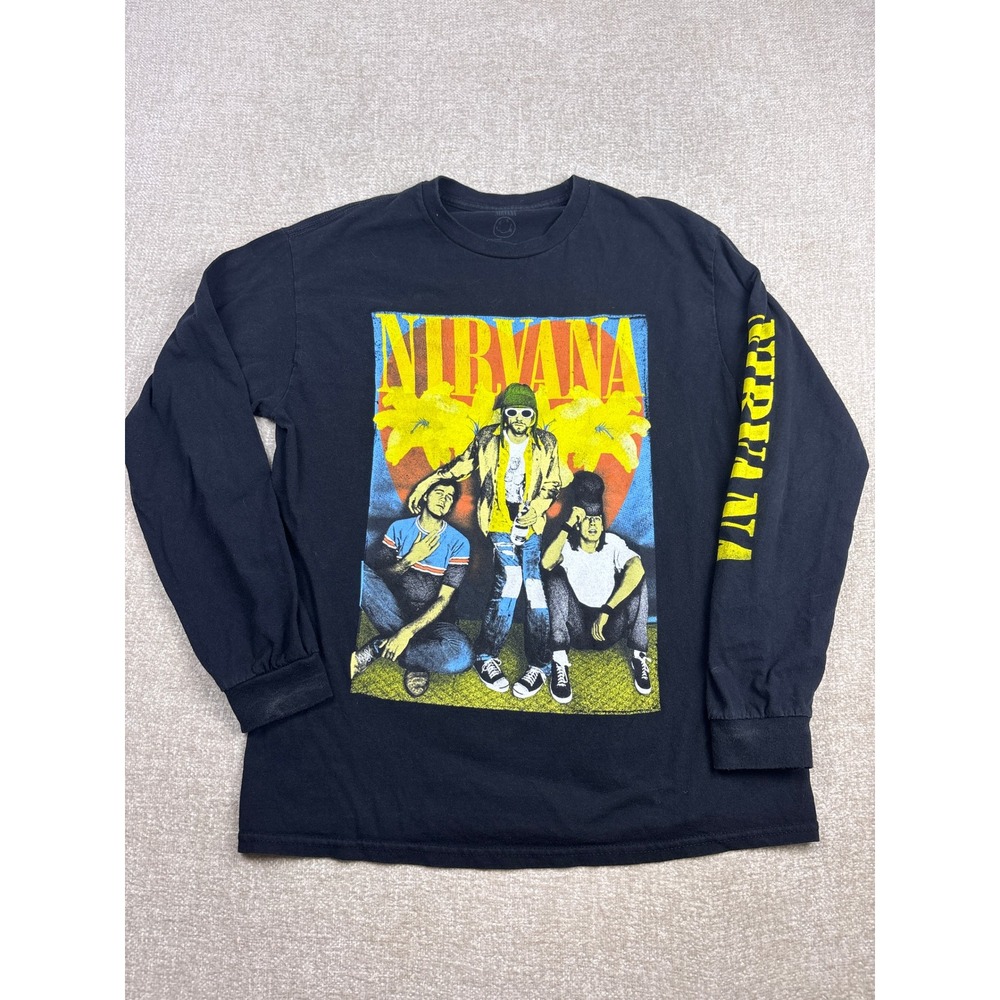 Nirvana Long Sleeve Graphic T-Shirt Mens Medium Black Band Tee